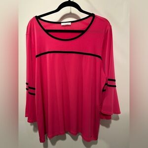 Calvin Klein Vibrant Pink Blouse with Black Trim elegant bell sleeves 1X